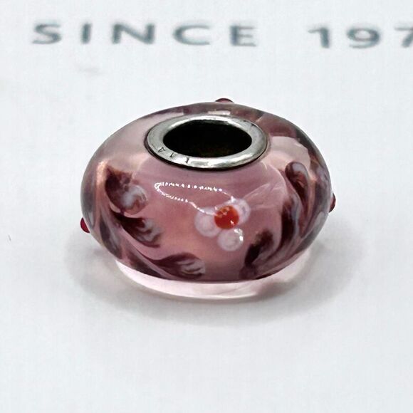 TROLLBEADS UU Pink & Purple Flower Ferns LAA 925S NEW! w Red Buds - Picture 8 of 8